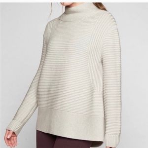 Athleta 100% Merino Wool Funnel Neck Thick Ribbed Grey Sweater XL